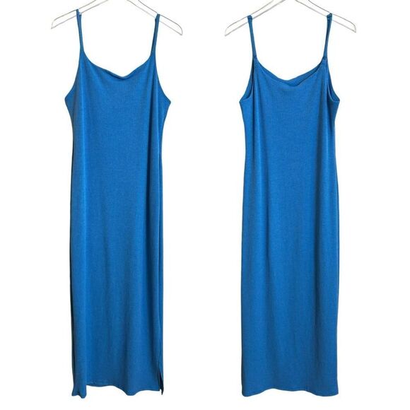 VICI Ribbed Knit Sleeveless Midi Dress in Electric Blue W/ Side Slit Size XL - Picture 2 of 14